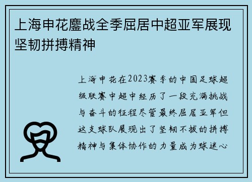 上海申花鏖战全季屈居中超亚军展现坚韧拼搏精神